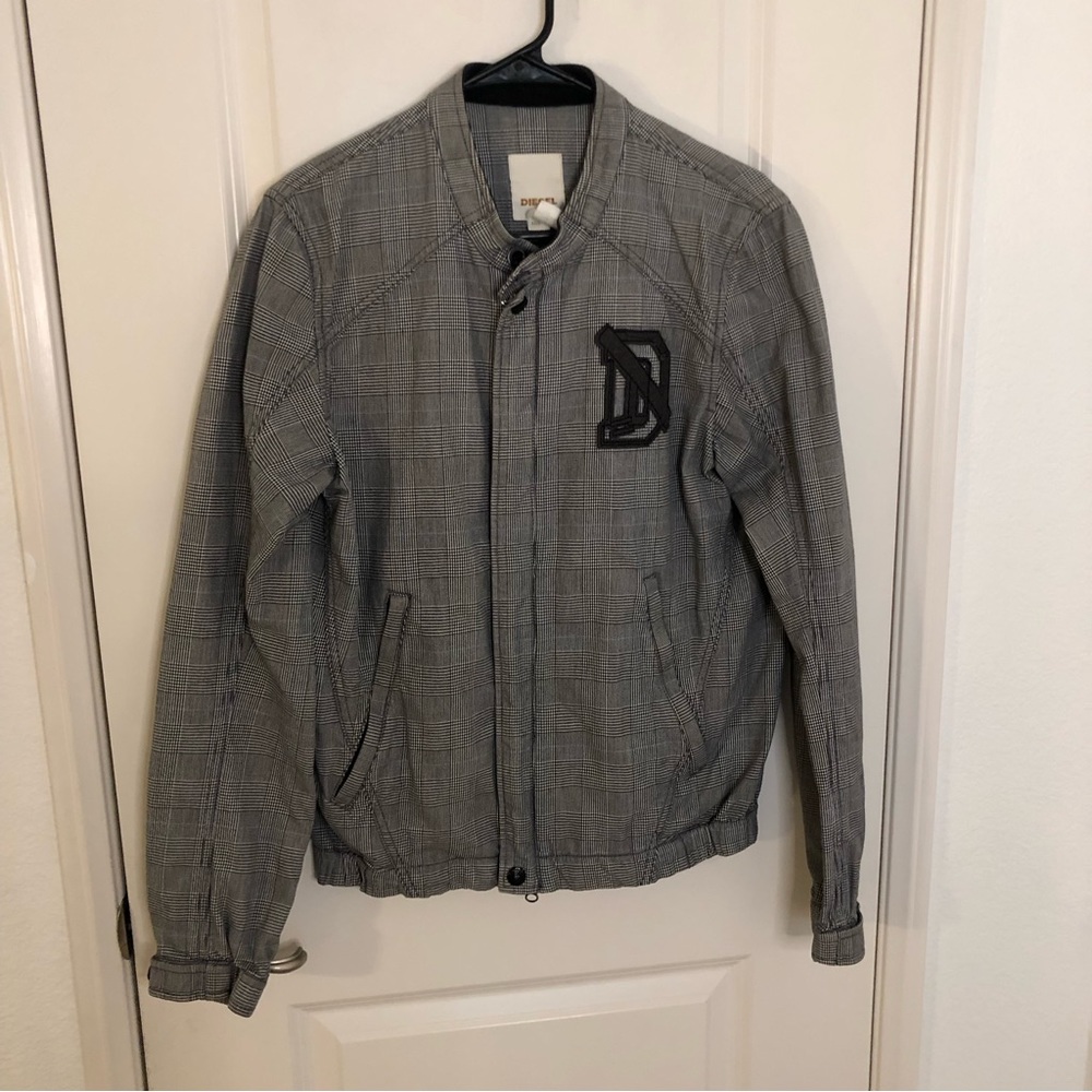 Diesel Vintage Cotton Zip Up Jacket varsity Micro plaid women w pockets Sz large